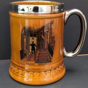 Vintage Lord Nelson Silent Night Pottery Beer Stein, Tan/Silver.